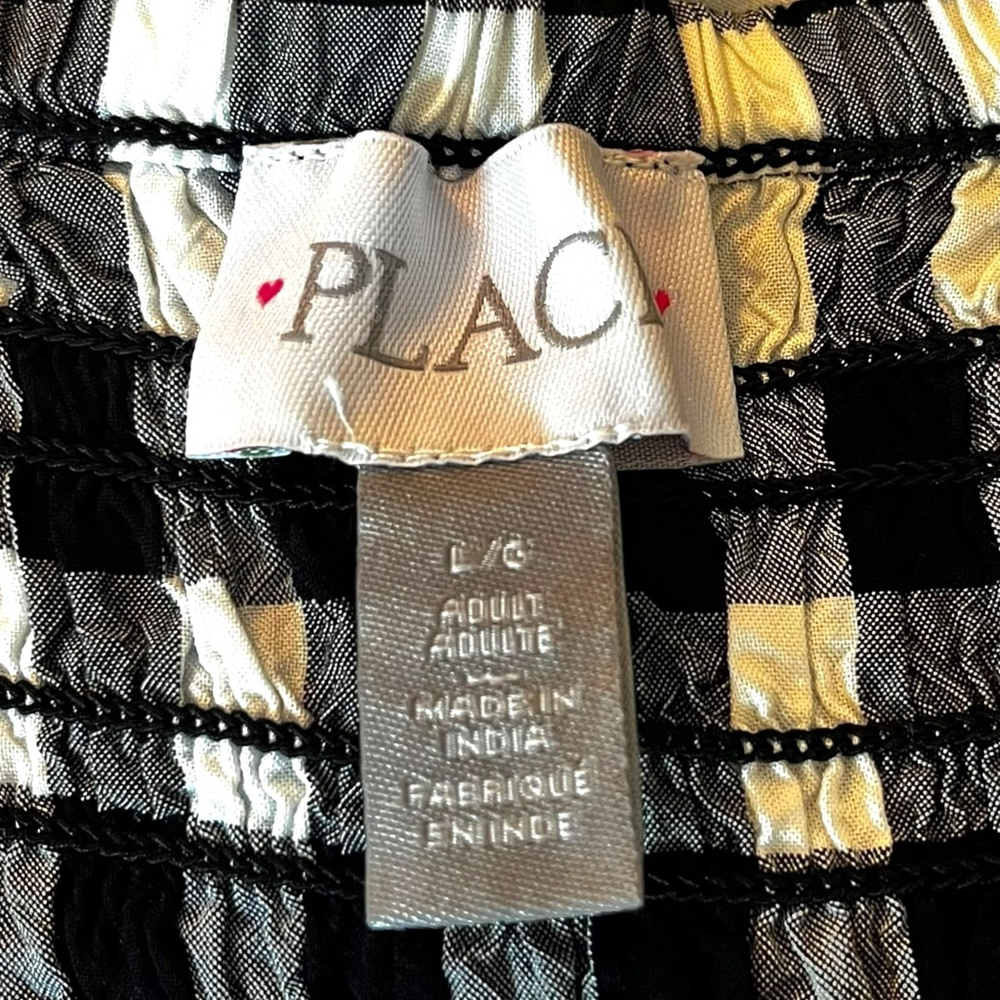 Place Gingham Shirred Ruffle Dress, L, Black White - Picture 14 of 15